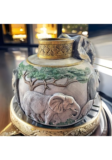 Fil Figürlü Vazo Bej Eskıtme 32 X 27