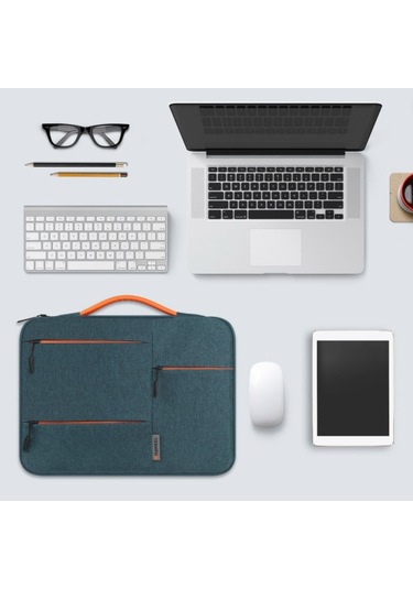 14 İnç Evrensel İş Dizüstü Bilgisayar Çantası Su Geçirmez Çok Katmanlı Koruma Pu Sapı Lacivert