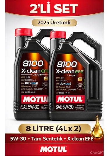 Motul 8100 X Clean Efe 5W-30 Dexos2 C2/C3 Motor Yağı 2 x 4 L