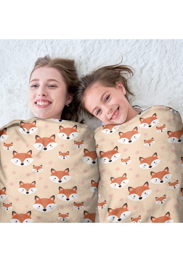 Tilki Desenli 60 İnç Yuvarlak Flanel Battaniye, Yumuşak, Hafif, Ev Seyahat-a14 Fox Heart Gray