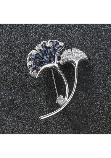 Gümüş Yaratıcı Ginkgo Yaprak Şekli Broş Pin Kore Tarzı Parlayan Rhinestone Mizaç Yaka Pin Sahte Ipek Eşarp Toka Giyim Aksesuarları Gümüş