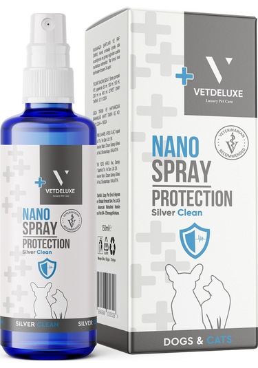 VETDELUXE Nano Silver Sprey Kedi Köpek Deri, Yara ve Vücut Bakım Spreyi (Göz, Kulak, Vücut Temizleme) 150 ml