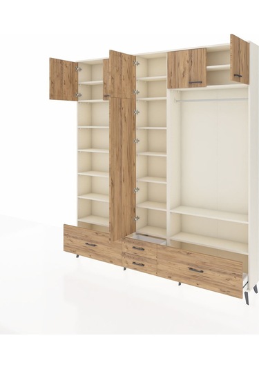 Arges Dolap 18 Raflı 4 Çekmeceli Tek Askılı 220x30x243 Aytaşı-çam/çam Atlas Çam/atlas Çam