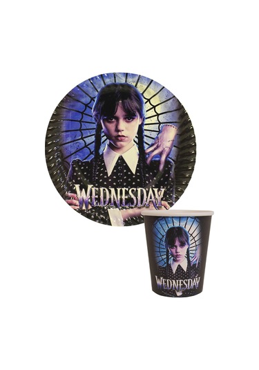 8 Kişilik Wednesday Tabak, Bardak Yazı Balon Seti, Addams Wednesday Parti Doğum Günü Parti Süsleri