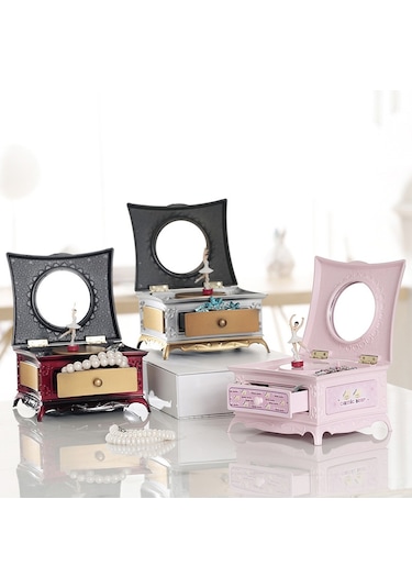 Jeemson Zengin Altın Renkli Ev Dekoru: Dönen Balerin Kız Müzik Kutusu İle Çekmeceli Dolap Ve Gözlük Aynası - Eviniz İçin Pratik Ve Konfor Verici Dekoratif Ürün