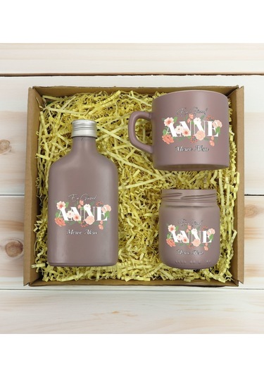 Bk Gift Kişiye Özel İsimli Dtf Anne Temalı Mat Gri Kahve Fincanı & Kolonya & Mum Hediye Seti-4, Anneye Hediye, Anneler Günü Hediyesi Kobitmeyencom3096