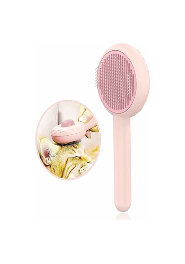 Mufunye Kedi Bakım Fırçası Donut Şeklinde Orta-uzun Tüy Pembe