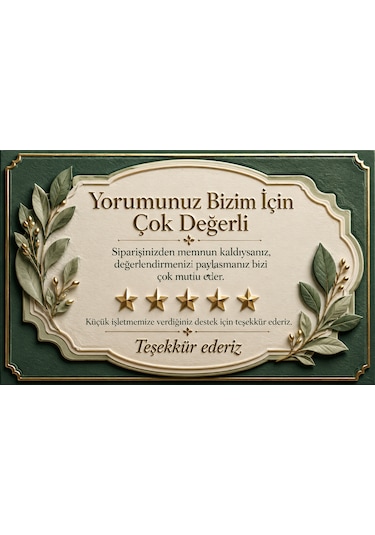 3d Tasarım İşletme Yorum Kartı Sipariş Teşekkür Kartı Yeşil