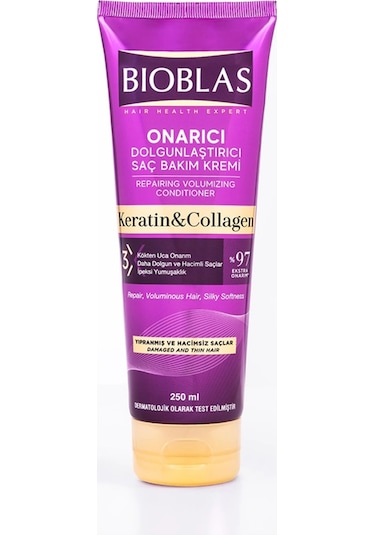 Bioblas Keratin Kolajen Saç Bakım Kremi 250 Ml - Onarıcı, Dolgunlaştırıcı, Kolay Tarama