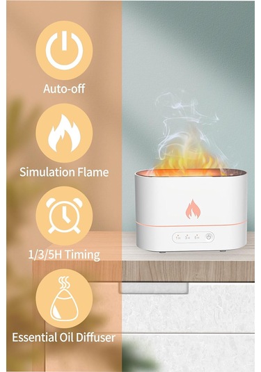 Alev Görünümlü Hava Nemlendirici Aroma Terapi Buhar Makinesi Aromatik Oda Kokusu Difüzörü