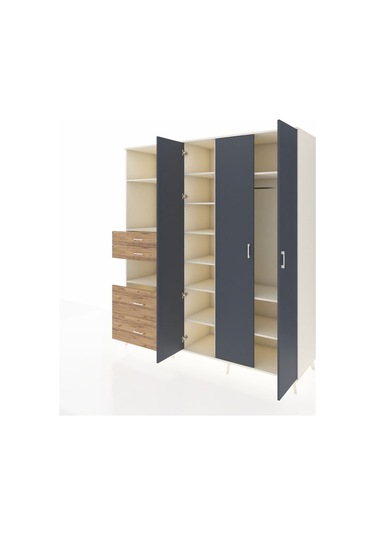 Kronos Dolap 12 Raflı 4 Çekmeceli Tek Askılı 220x59x243 Aytaşı-antrasit/çam Antrasıt/atlas Çam