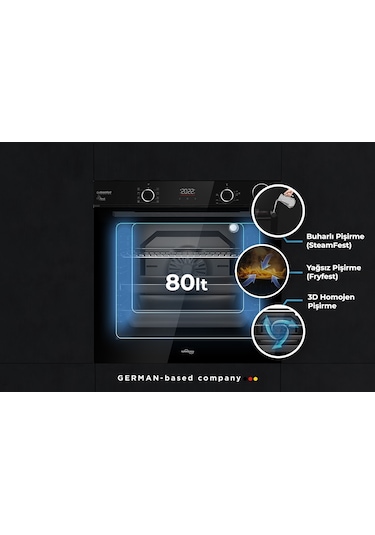 Tommatech TAF6004BSP 80 LT Ankastre Elektrikli Fırın Siyah