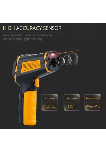 Honeybeeshop Kıyaslamasız Kızılötesi Termometre Lazer Sıcaklık Ölçer Renkli Lcd Ekran -50c 390c -58f 734f