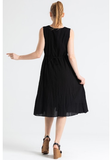 Kolsuz Şile Bezi Mehtap Midi Boy Elbise Siyah Syh-siyah