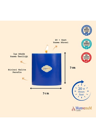 7x7 Mavi Silindir Mum Mavi