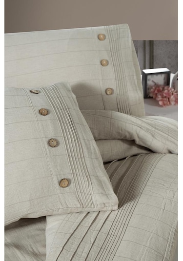 Luoca Patisca Linen Çift Kişilik Nevresim Takımı Bej Bej