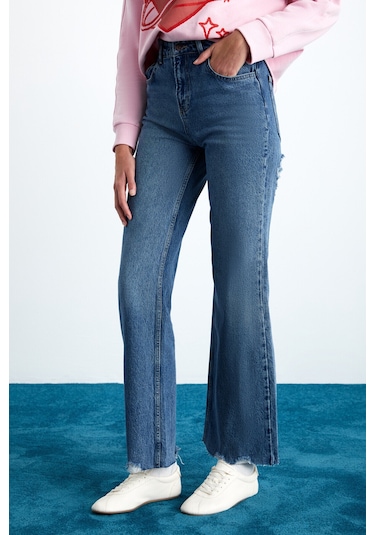 Cochem Kadın % 100 Pamuk Iç Göstermeyen Astarlı Mavi Jeans