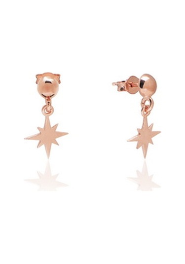 Taşsız Rose Altın Kaplama Sallantılı Kutup Yıldızı Gümüş Küpe