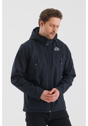Çıkartılabilen Fermuarlı Kapüşon Cepli İçi Polarlı Su Geçirmez Softshell Erkek Mont Lacivert Lacivert