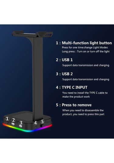 Sones Rgbd9 Rgb Kulaklık Standı Renk Değiştiren Oyuncu Kulaklığı Standı Çift Usb Bağlantı Noktalı Oyuncu Kulaklığı Ekran Standı Siyah
