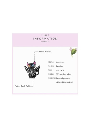 Novahub Siyah 925 Ayar Gümüş Melek Kedi Charms Kolye Kadınlar İçin Orijinal Takı Siyah