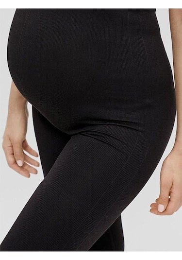 Bir Beden Küçük Gösteren Toparlayıcı Solmayan Siyah Fitilli Hamile Tayt