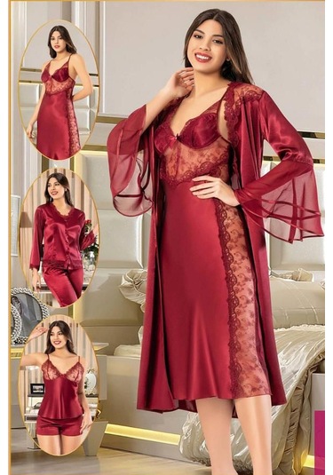 Xses 1005 Kadın Çeyizlik Saten 6'lı Takım-bordo Bordo