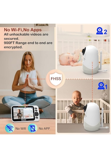 Blemil Bölünmüş Ekranlı Bebek Monitörü Çift Kamera Destekli Ses Özellikli 5 İnç Pan/tilt/zoom Gece