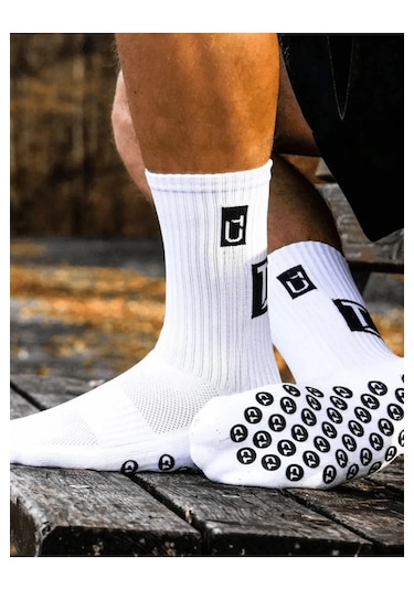 Kaydırmaz Silikon Tabanlı Pro Futbol Çorabı Havlu Taban Dikişsiz Beyaz