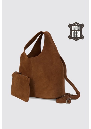 Hakiki Deri Kadın El Çantası Taba Süet Smr9200-2 Taba Süet