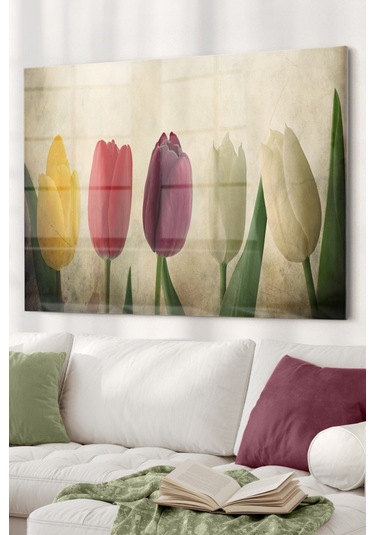 Lale Desenli Çiçek Temalı Cam Tablo 50x70 Cm