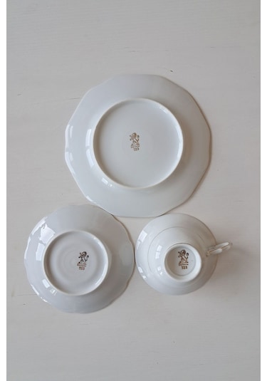 Sütlü Kahve Rengi Antika Çay Fincanı Seti 3 Parça Sütlükahve