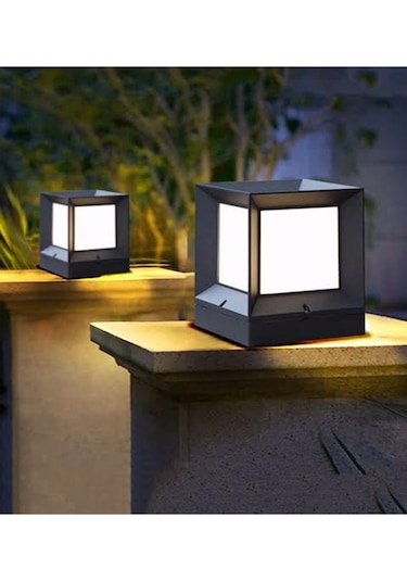 Şanled Kare Küp Dekoratif Siyah Kasa Set Üstü Bahçe Aydınlatma Armatürü -6 Adet Şeffaf
