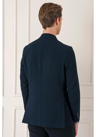 Comfort Fit Torba Cep Şeritli Dokuma Pamuk Casual Lacivert Ceket C 670 Lacivert