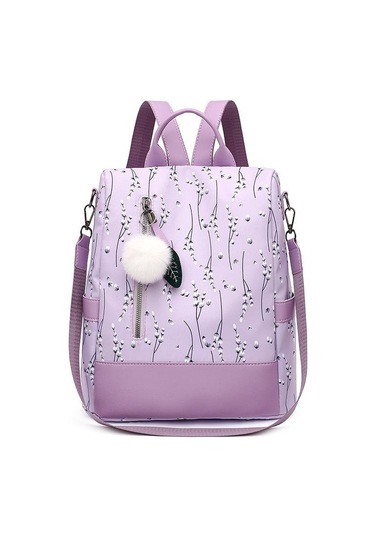 Kadınlar İçin Yeni Baskı Çiçekli Sırt Çantası Moda Saç Yumağı Sırt Çantası Büyük Kapasiteli Öğrenci Kitap Çantaları Rahat Seyahat Çantası Purple Mor