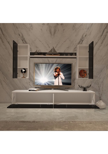 Decoraktiv Eko 5db Mdf Std Tv Ünitesi Tv Sehpası Beyaz - Siyah