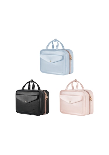 Sones Pu Büyük Kapasiteli Su Geçirmez Taşınabilir Tuvalet Kozmetik Çantası Seyahat Saklama Çantası Pembe