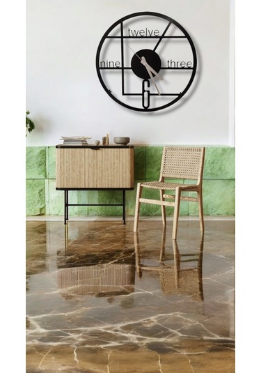 Duvar Saati Dekoratif Şık Metal 40cm Sessiz Akar Mekanizma Salon Siyah