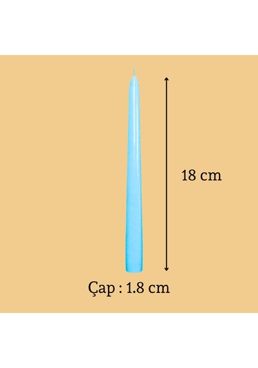 6 Lı Kısa Açık Mavi Konik Şamdan Mum Yükseklik 18 Cm Açık Mavi