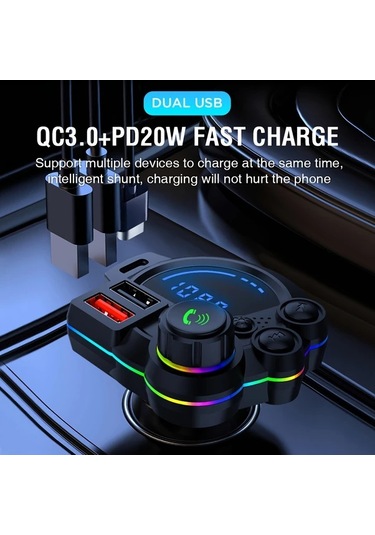 Honeybeeshop P22 Kablosuz Araç Mp3 Çalar El Free Arama Mono Ses Kablosuz Bağlantı Pd 20w Qc 3.0 Uyumlu Araç Priz 36v Pil Gerektirmez