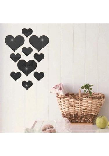 Geekyou 10 Adet Siyah Kalp Şekilli 3d Akrilik Ayna Duvar Sticker - Dıy Dekorasyon, Konforlu Ortam Oluşturucu, Çok Yüzey Uyumlu Siyah