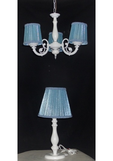 3 Lü Mavi Avize Abajur Seti Çocuk Odası Yatak Odası Avizesi