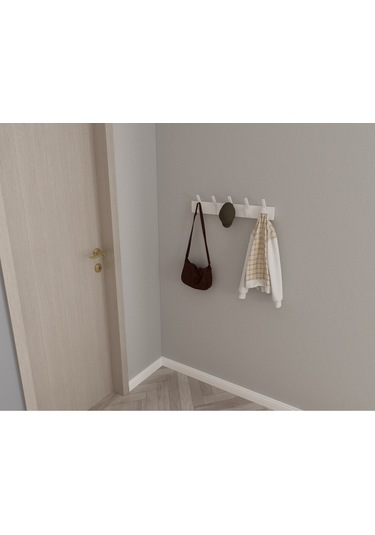 Hepsi3boyutlu Modern Duvar & Kapı Kanca Askılık - 5 Adet Beyaz Kanca Askılık - Model No : 3 Beyaz