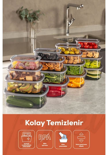 Vienve Hava Geçirmez Saklama Kabı Seti Antrasit 24'lü 6 x 250 - 500 - 750 - 1200 ML