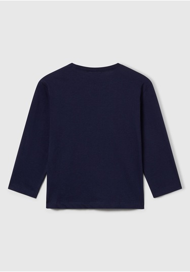 Erkek Çocuk Çok Renkli Logo Baskılı Bisiklet Yaka Uzun Kollu T-shirt Lacivert