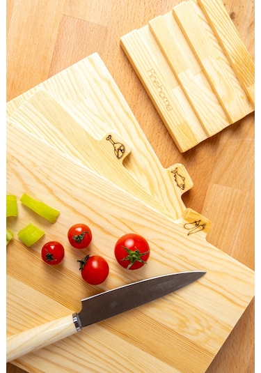 Wooddy Ahşap Standlı Kesme Tahtası Seti 3'lü