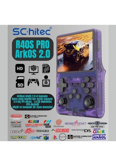 Schitec Retro Arcade R40s Pro Taşınabilir El Atari Konsolu 30.000 Oyunlu 98gb Mor