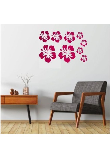 Duvar Süsü Sticker 2 Adet Pembe Çiçekli Şeffaf Filmli Pvc 48x33