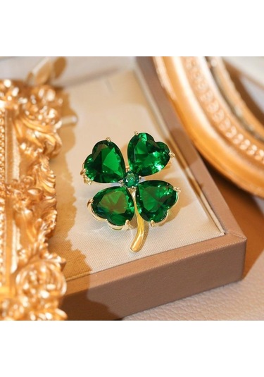 Şans için Dört Yapraklı Yonca Broş Yeşil