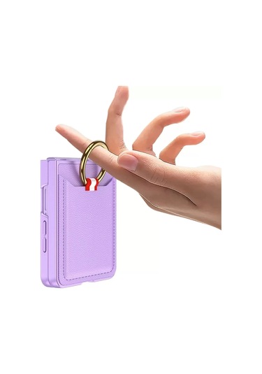 Samsung Galaxy Uyumlu Z Flip 7 Kıpta Yüzüklü Kartlıklı Kapak - Şık Koruma, Kredi Kart Yuvası, Stand Özelliğ